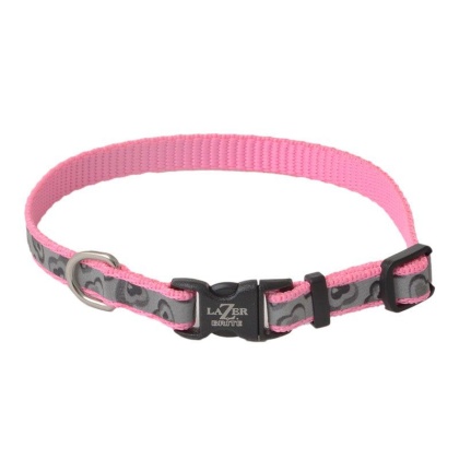 Lazer Brite Pink Hearts Reflective Adjustable Dog Collar